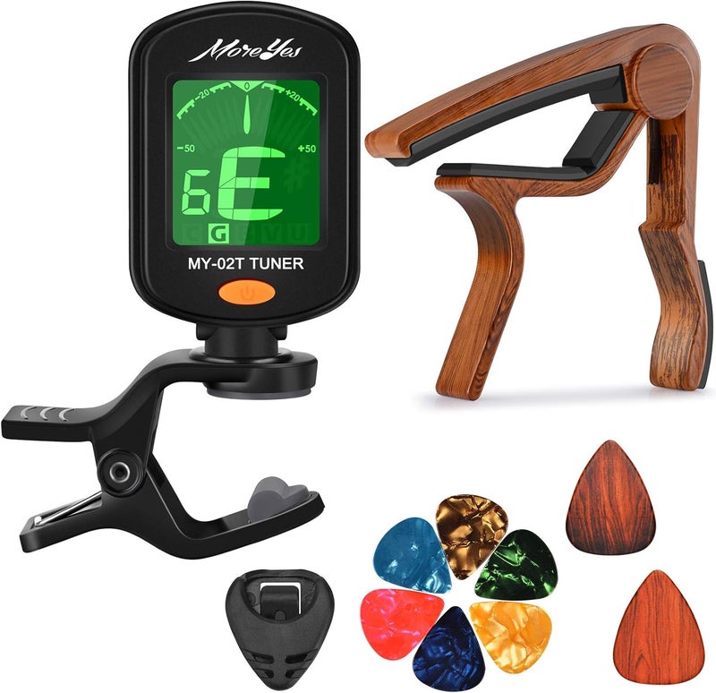 MOREYES Guitar Picks Capo Guitar Tuner Clip on for Acoustic Ukelele Bass Classical Guitar - Image 1